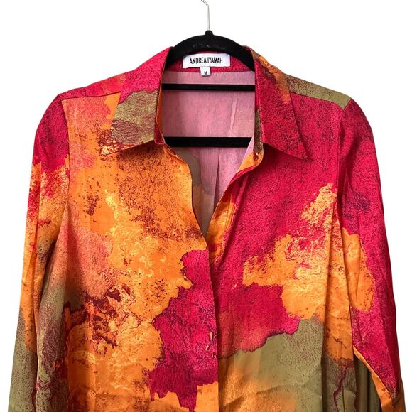 ANDREA IYAMAH Vana Printed Satin Button Down Medium - Picture 5 of 7